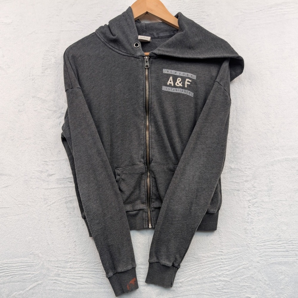 VTG Abercrombie & Fitch Hoodie Women's L Gray Zip Up Indie Sleaze McBling Y2K